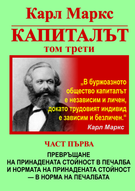 Карл Маркс, «Капиталът», Том 3, Част 1, Отдел 1: ПРЕВРЪЩАНЕ НА ПРИНАДЕНАТА СТОЙНОСТ В ПЕЧАЛБА И НОРМАТА НА ПРИНАДЕНАТА СТОЙНОСТ – В НОРМА НА ПЕЧАЛБАТА