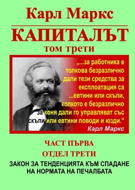 Карл Маркс, «КАПИТАЛЪТ», Том 3, Част 1, Отдел 3: ЗАКОН ЗА СКЛОННОСТТА КЪМ СПАДАНЕ НА НОРМАТА НА ПЕЧАЛБАТА